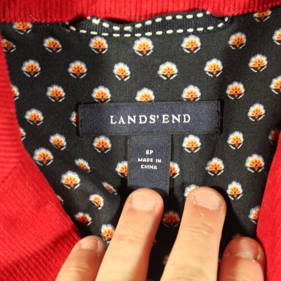 Lands' End Red Mini Corduroy Button Up Long/S Cotton & Spandex Jacket Women's 6P - Picture 5 of 5